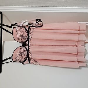 NWT Auden Push-Up Babydoll with Thong Set Ice Rose Size XS